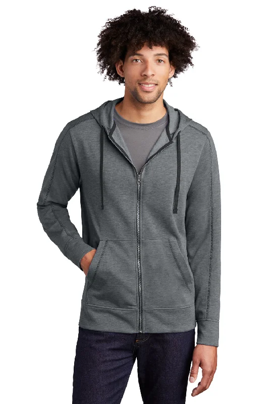 Men's versatile performance hoodie-Sport-Tek Mens Moisture Wicking Fleece Full Zip Hooded Sweatshirt Hoodie w/ Pockets - Heather Dark Grey