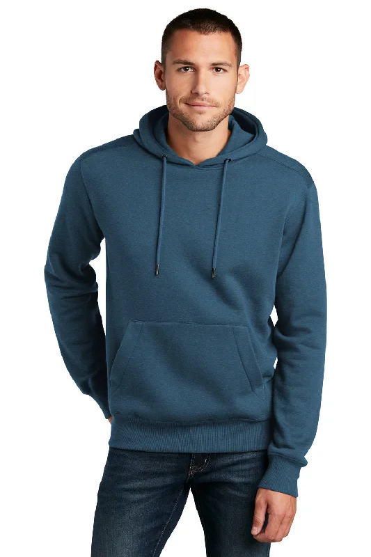 Men's modern streetwear hoodie-District Mens Perfect Weight Fleece Hooded Sweatshirt Hoodie w/ Pouch Pocket - Heather Poseidon Blue