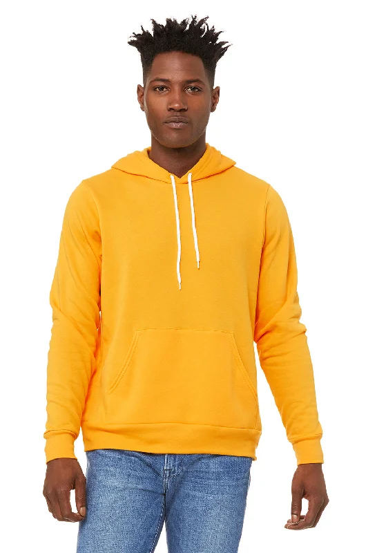 Men's performance travel hoodie-Bella + Canvas Mens Sponge Fleece Hooded Sweatshirt Hoodie w/ Pouch Pocket - Gold