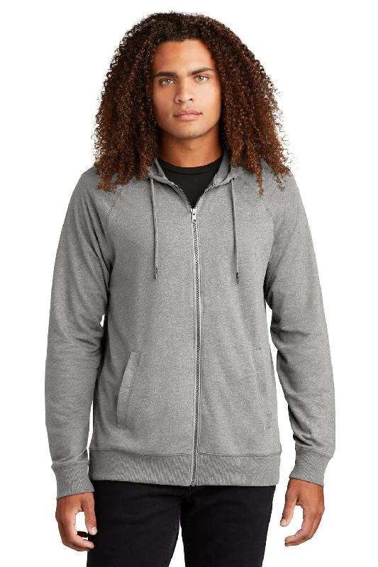 Men's eco-friendly travel hoodie-District Mens French Terry Full Zip Hooded Sweatshirt Hoodie w/ Pockets - Heather Light Grey