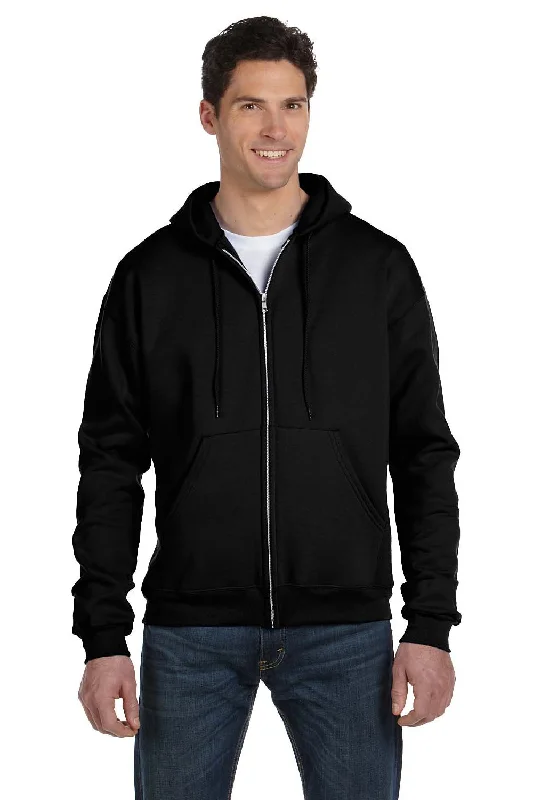 Men's gym-ready hiking hoodie-Champion Mens Double Dry Eco Moisture Wicking Fleece Full Zip Hooded Sweatshirt Hoodie w/ Pockets - Black