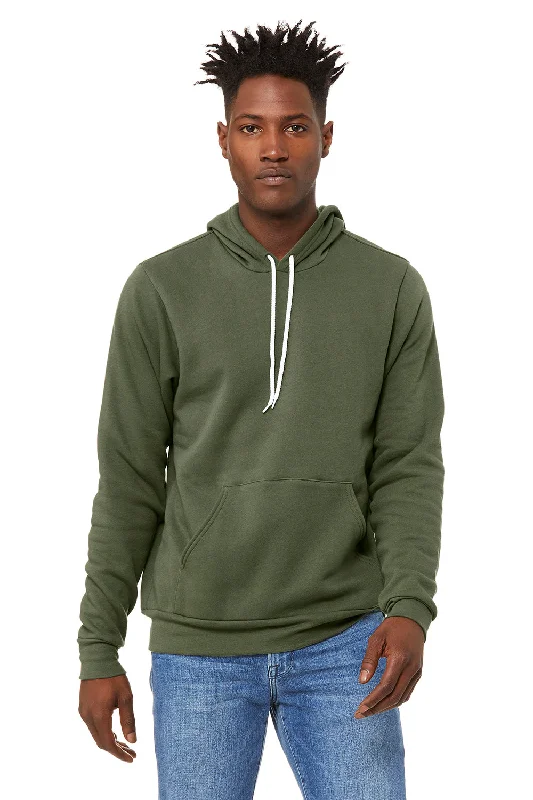 Men's gym-ready hiking hoodie-Bella + Canvas Mens Sponge Fleece Hooded Sweatshirt Hoodie w/ Pouch Pocket - Military Green