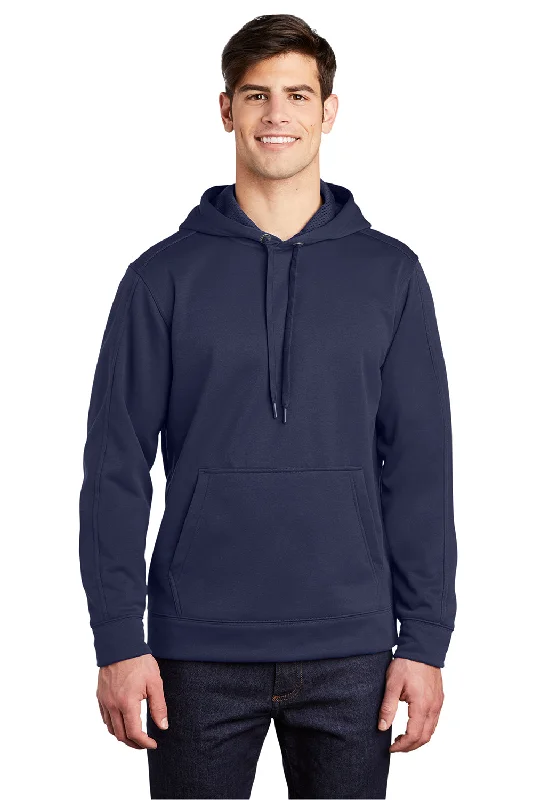 Men's breathable casual hoodie-Sport-Tek Mens Repel Moisture Wicking Hooded Sweatshirt Hoodie w/ Pouch Pocket - True Navy Blue