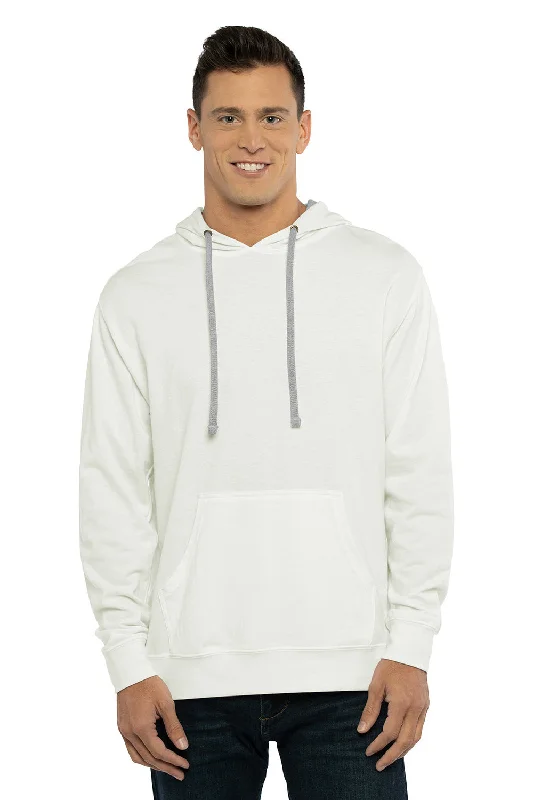 Men's wrinkle-free travel hoodie-Next Level Mens French Terry Fleece Hooded Sweatshirt Hoodie w/ Pouch Pocket - White/Heather Grey