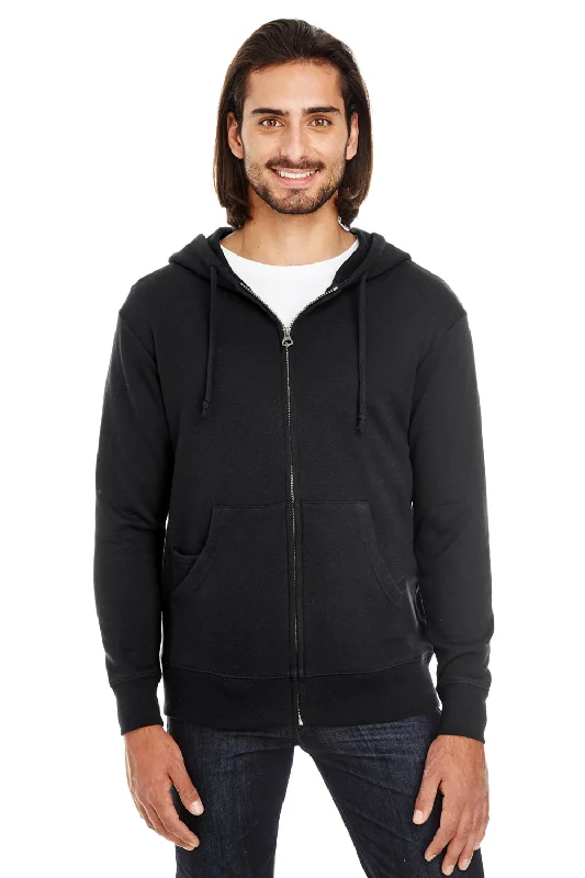 Men's gym-ready hiking hoodie-Threadfast Apparel Mens French Terry Full Zip Hooded Sweatshirt Hoodie w/ Pockets - Black - Closeout