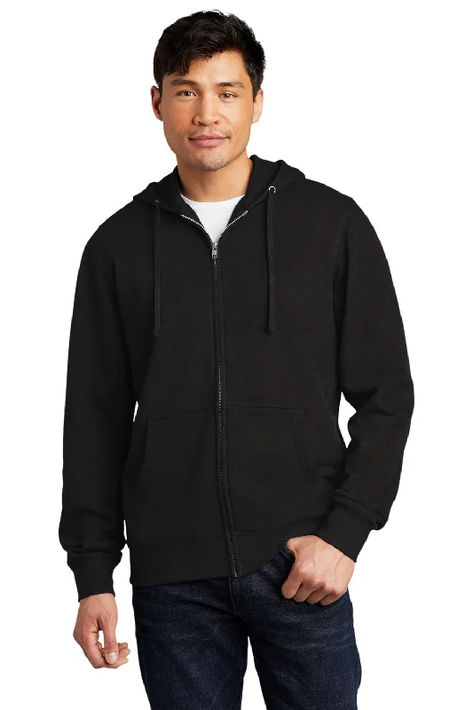 Men's breathable casual hoodie-District Mens Very Important Fleece Full Zip Hooded Sweatshirt Hoodie w/ Pockets - Black