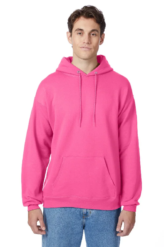 Men's sustainable fashion hoodie-Hanes Mens EcoSmart Print Pro XP Pill Resistant Hooded Sweatshirt Hoodie w/ Pouch Pocket - Safety Pink