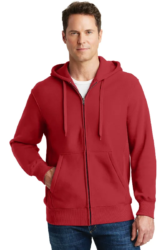 Men's organic cotton hoodie-Sport-Tek Mens Fleece Full Zip Hooded Sweatshirt Hoodie w/ Pockets - Red