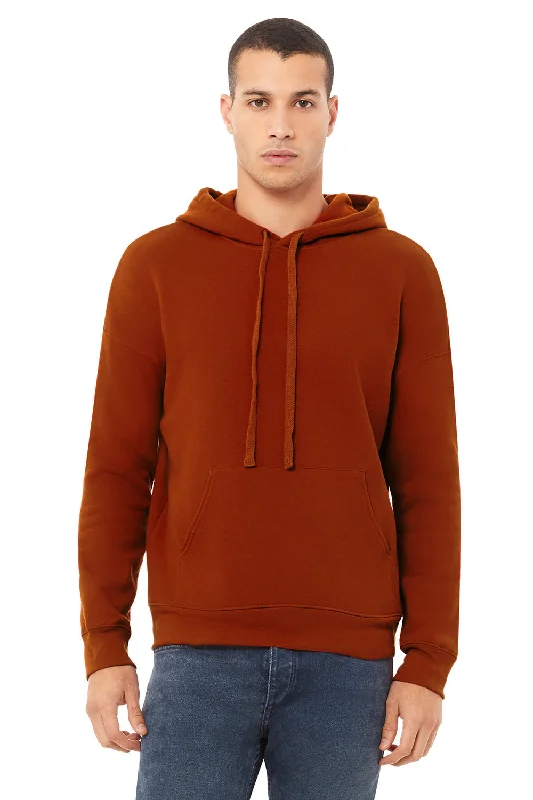 Men's breathable active hoodie-Bella + Canvas Mens Sponge Fleece Hooded Sweatshirt Hoodie w/ Pouch Pocket - Brick Red