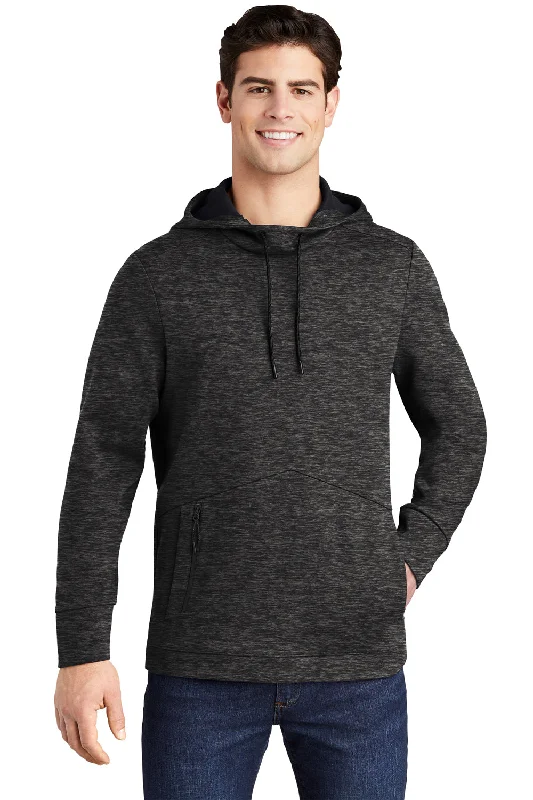 Men's adventure-ready sports hoodie-Sport-Tek Mens Triumph Fleece Hooded Sweatshirt Hoodie w/ Pouch Pocket - Heather Black