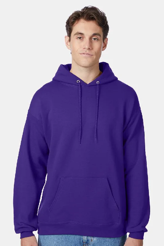 Men's quick-dry gym hoodie-Hanes Mens EcoSmart Print Pro XP Pill Resistant Hooded Sweatshirt Hoodie w/ Pouch Pocket - Purple