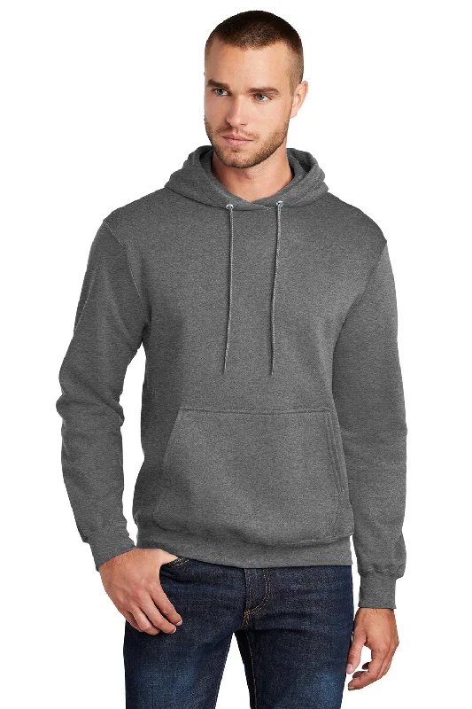 Men's antibacterial active hoodie-Port & Company Mens Core Pill Resistant Fleece Hooded Sweatshirt Hoodie w/ Pouch Pocket - Heather Graphite Grey