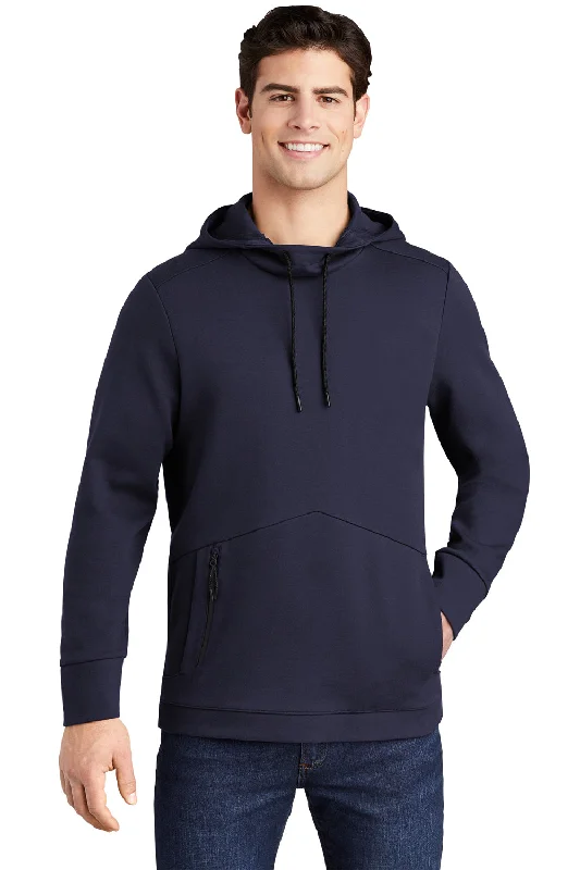 Men's weather-resistant outdoor hoodie-Sport-Tek Mens Triumph Fleece Hooded Sweatshirt Hoodie w/ Pouch Pocket - Navy Blue