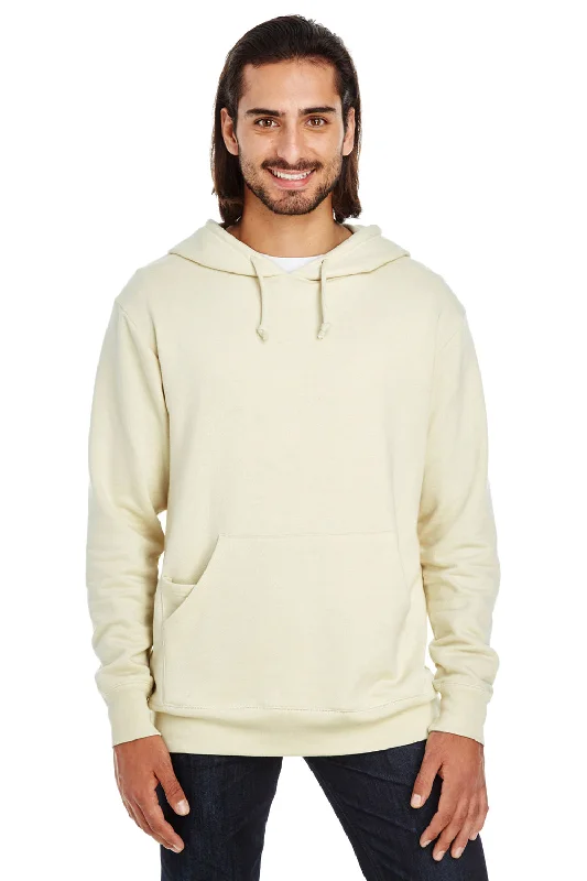 Men's lightweight sports hoodie-Threadfast Apparel Mens French Terry Hooded Sweatshirt Hoodie w/ Pouch Pocket - Cream - Closeout