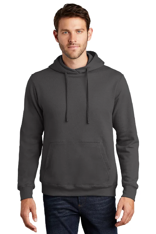 Men's eco-friendly travel hoodie-Port & Company Mens Fan Favorite Fleece Hooded Sweatshirt Hoodie w/ Pouch Pocket - Charcoal Grey