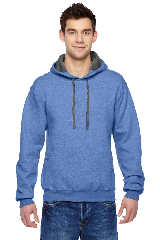 Men's ultra-light performance hoodie-Fruit Of The Loom Mens Softspun Hooded Sweatshirt Hoodie w/ Pouch Pocket - Heather Carolina Blue - Closeout