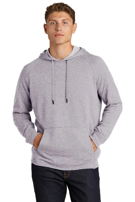 Men's comfortable workout hoodie-Sport-Tek Mens French Terry Hooded Sweatshirt Hoodie w/ Pouch Pocket - Heather Grey