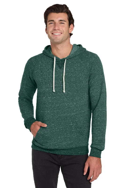 Men's wrinkle-resistant sports hoodie-Jerzees Mens Vintage Snow French Terry Hooded Sweatshirt Hoodie w/ Pouch Pocket - Heather Forest Green