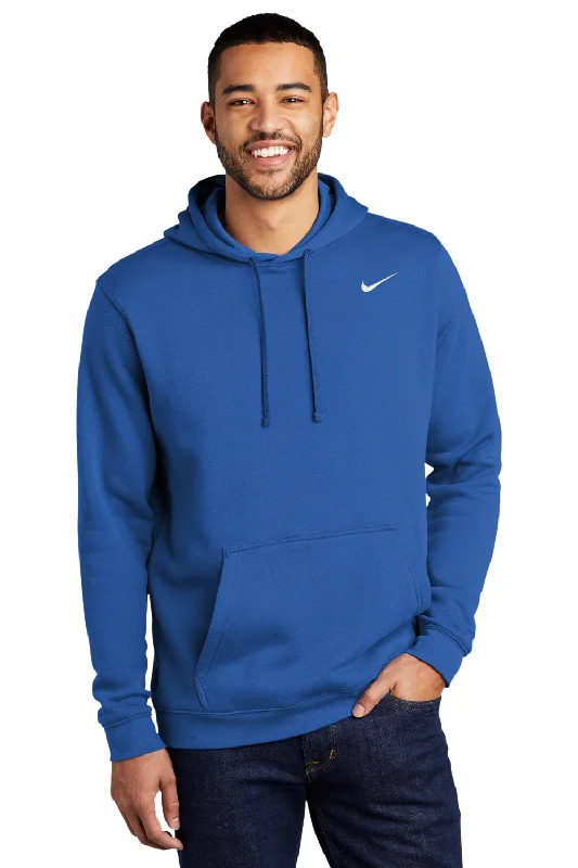 Men's high-performance hiking hoodie-Nike Mens Club Fleece Hooded Sweatshirt Hoodie w/ Pouch Pocket - Royal Blue