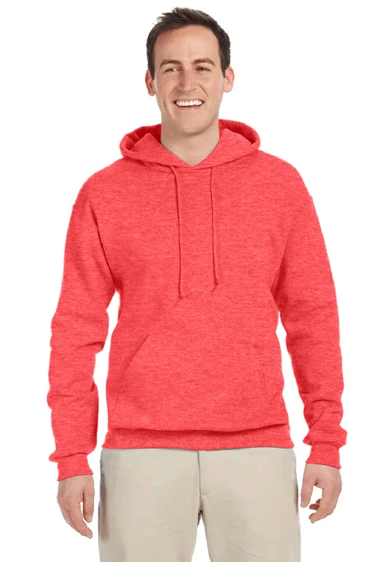 Men's sporty outdoor hoodie-Jerzees Mens NuBlend Pill Resistant Fleece Hooded Sweatshirt Hoodie w/ Pouch Pocket - Heather Retro Coral