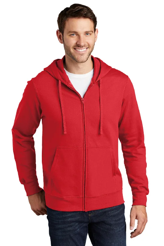 Men's eco-conscious travel hoodie-Port & Company Mens Fan Favorite Fleece Full Zip Hooded Sweatshirt Hoodie w/ Pockets - Bright Red