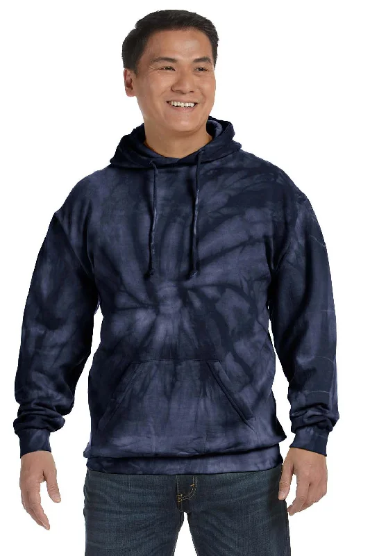 Men's eco-conscious gym hoodie-Tie-Dye Mens Hooded Sweatshirt Hoodie w/ Pouch Pocket - Navy Blue