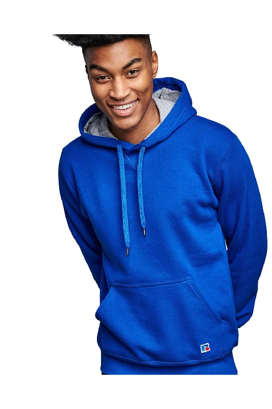 Men's gym-ready fleece hoodie-Russell Athletic Mens Classic Hooded Sweatshirt Hoodie w/ Pouch Pocket - Royal Blue - Closeout