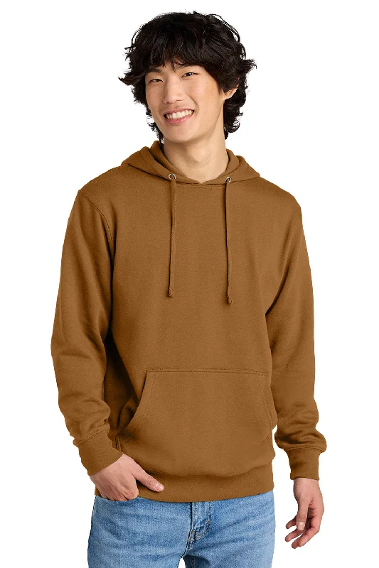 Men's functional zip-up hoodie-District Mens Very Important Fleece Hooded Sweatshirt Hoodie w/ Pouch Pocket - Duck Brown