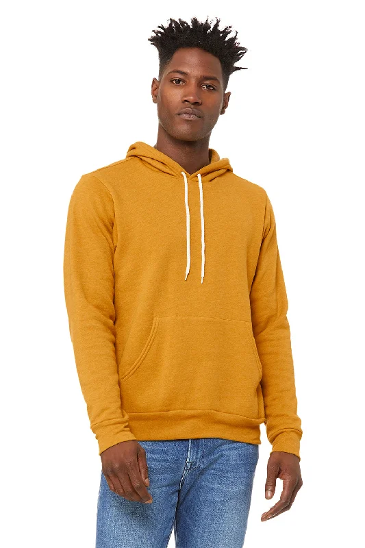 Men's high-stretch travel hoodie-Bella + Canvas Mens Sponge Fleece Hooded Sweatshirt Hoodie w/ Pouch Pocket - Heather Mustard Yellow