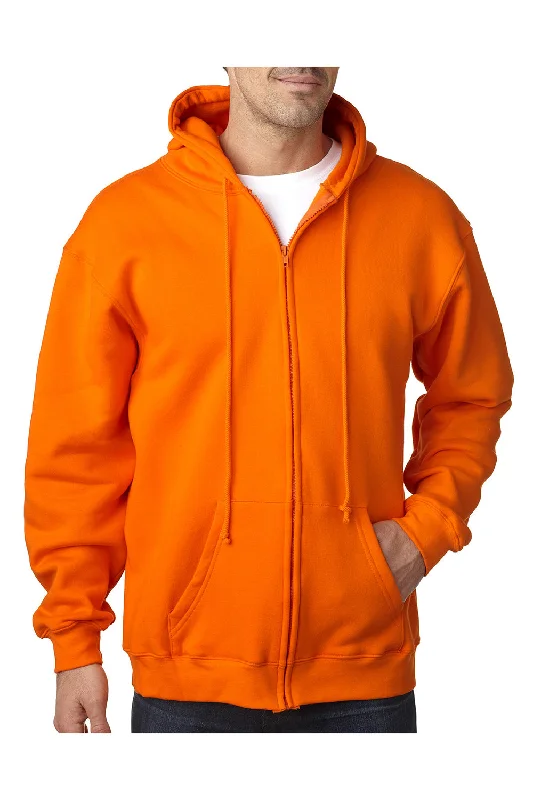 Men's performance active hoodie-Bayside Mens USA Made Full Zip Hooded Sweatshirt Hoodie w/ Pockets - Bright Orange