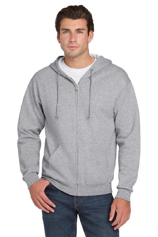 Men's versatile hiking hoodie-Jerzees Mens NuBlend Pill Resistant Fleece Full Zip Hooded Sweatshirt Hoodie w/ Pockets - Heather Grey