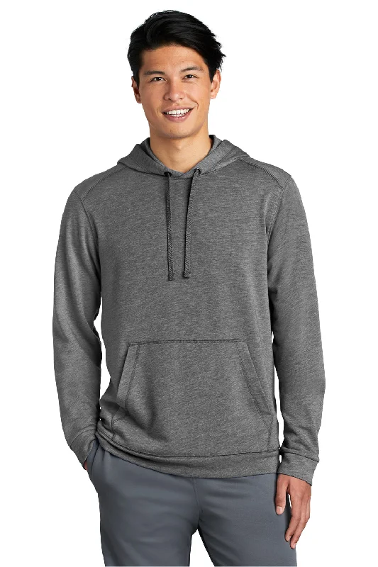 Men's versatile performance hoodie-Sport-Tek Mens Moisture Wicking Fleece Hooded Sweatshirt Hoodie w/ Pouch Pocket - Heather Dark Grey