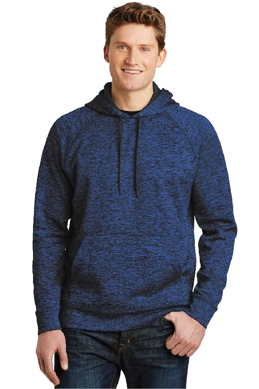 Men's modern streetwear hoodie-Sport-Tek Mens Electric Heather Moisture Wicking Fleece Hooded Sweatshirt Hoodie w/ Pouch Pocket - Dark Royal Blue Electric - Closeout