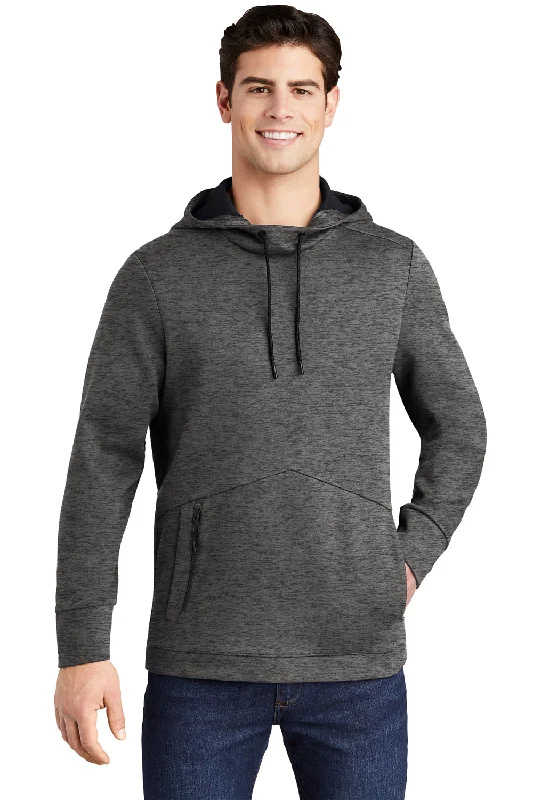 Men's wrinkle-free travel hoodie-Sport-Tek Mens Triumph Fleece Hooded Sweatshirt Hoodie w/ Pouch Pocket - Heather Dark Grey