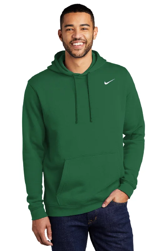 Men's modern streetwear hoodie-Nike Mens Club Fleece Hooded Sweatshirt Hoodie w/ Pouch Pocket - Dark Green