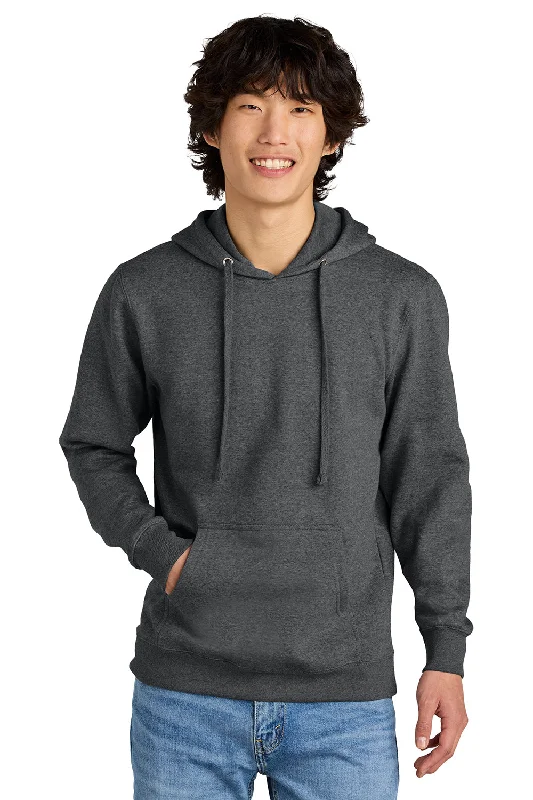 Men's durable gym hoodie-District Mens Very Important Fleece Hooded Sweatshirt Hoodie w/ Pouch Pocket - Heather Charcoal Grey