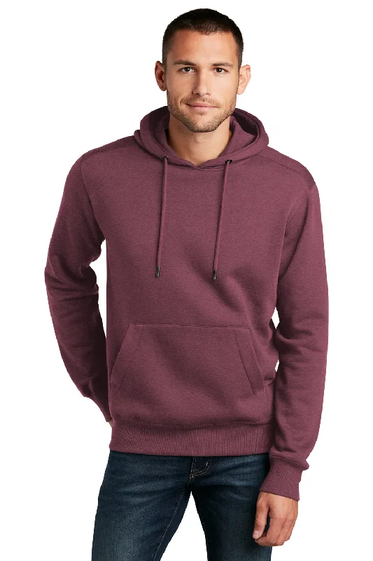 Men's naturally breathable hoodie-District Mens Perfect Weight Fleece Hooded Sweatshirt Hoodie w/ Pouch Pocket - Heather Loganberry