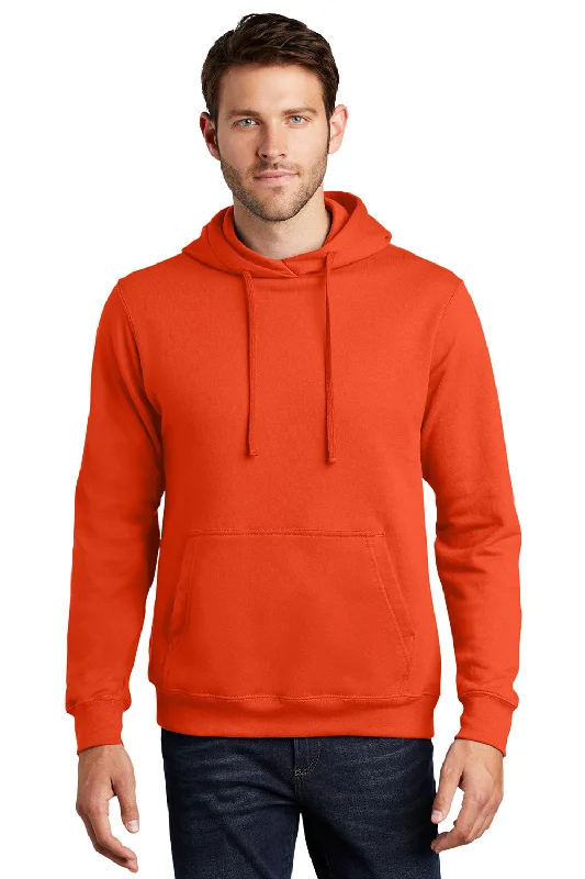 Men's comfortable streetwear hoodie-Port & Company Mens Fan Favorite Fleece Hooded Sweatshirt Hoodie w/ Pouch Pocket - Orange