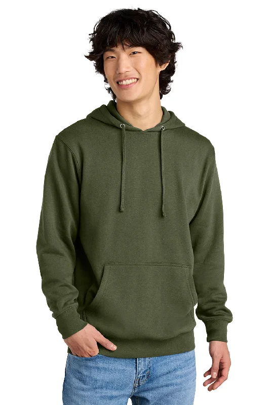 Men's eco-conscious travel hoodie-District Mens Very Important Fleece Hooded Sweatshirt Hoodie w/ Pouch Pocket - Olive Green