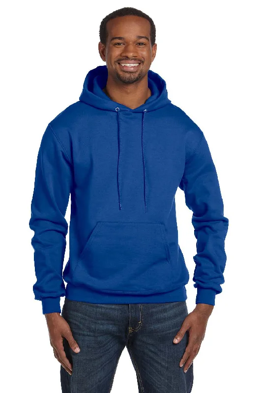 Men's high-stretch travel hoodie-Champion Mens Double Dry Eco Moisture Wicking Fleece Hooded Sweatshirt Hoodie w/ Pouch Pocket - Royal Blue