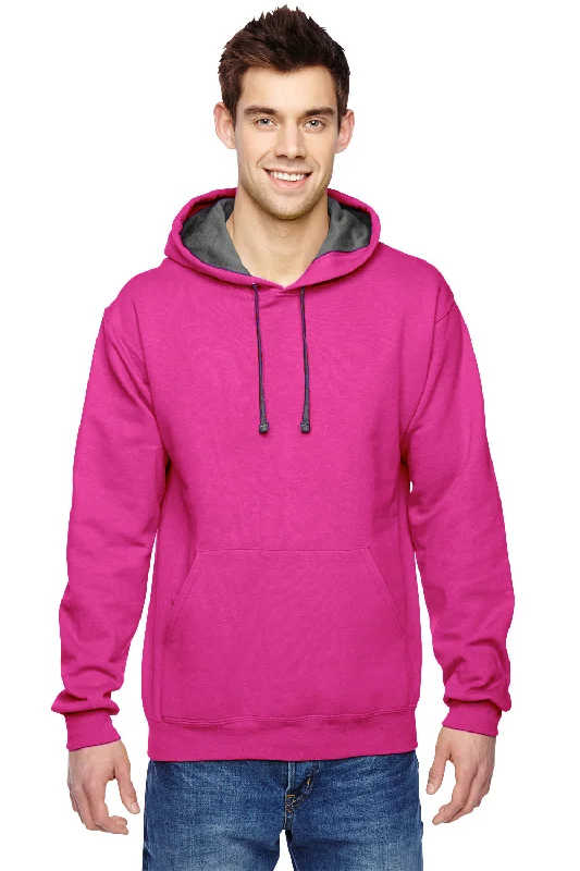 Men's organic fleece hoodie-Fruit Of The Loom Mens Softspun Hooded Sweatshirt Hoodie w/ Pouch Pocket - Cyber Pink - Closeout