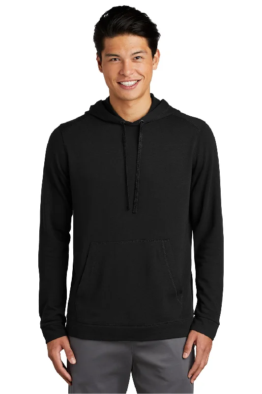 Men's weather-resistant outdoor hoodie-Sport-Tek Mens Moisture Wicking Fleece Hooded Sweatshirt Hoodie w/ Pouch Pocket - Black