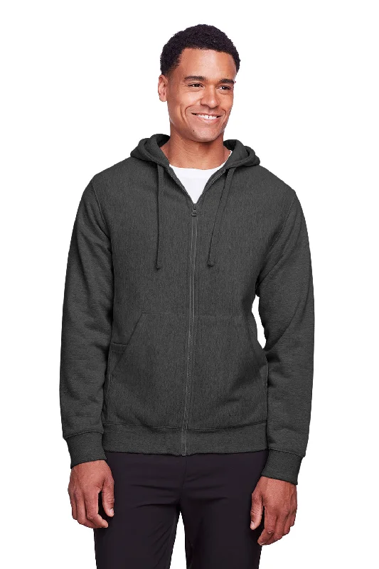 Men's versatile performance hoodie-Team 365 Mens Zone HydroSport Fleece Water Resistant Full Zip Hooded Sweatshirt Hoodie w/ Pockets - Heather Dark Grey