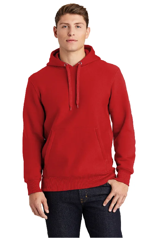 Men's relaxed fit casual hoodie-Sport-Tek Mens Fleece Hooded Sweatshirt Hoodie w/ Pouch Pocket - Red