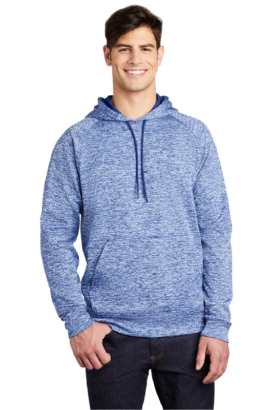 Men's high-stretch athletic hoodie-Sport-Tek Mens Electric Heather Moisture Wicking Fleece Hooded Sweatshirt Hoodie w/ Pouch Pocket - True Royal Blue Electric