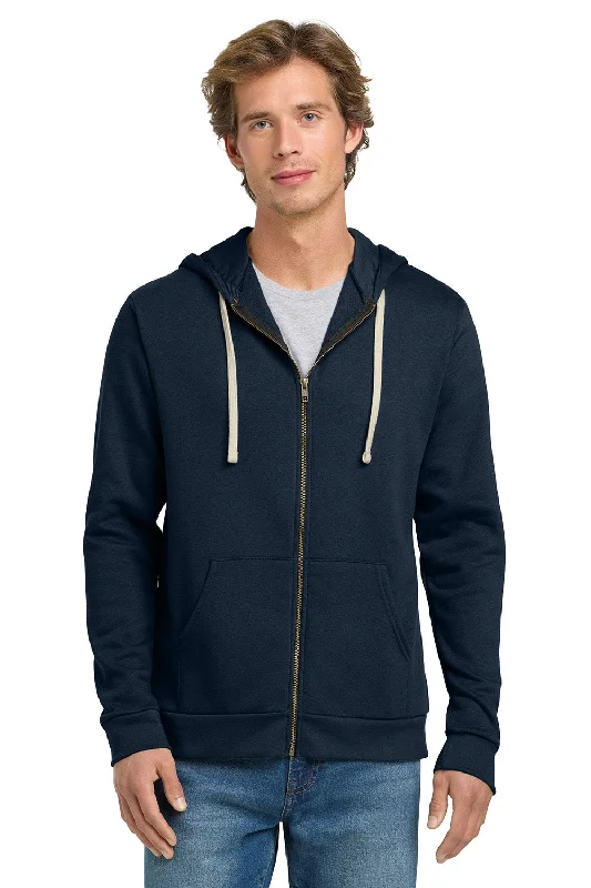 Men's versatile running hoodie-Next Level Mens Fleece Full Zip Hooded Sweatshirt Hoodie w/ Pockets - Midnight Navy Blue