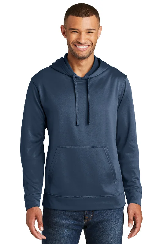 Men's high-performance active hoodie-Port & Company Mens Dry Zone Performance Moisture Wicking Fleece Hooded Sweatshirt Hoodie w/ Pouch Pocket - Deep Navy Blue