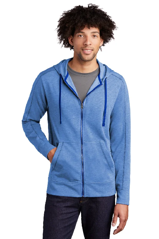 Men's tech-fabric streetwear hoodie-Sport-Tek Mens Moisture Wicking Fleece Full Zip Hooded Sweatshirt Hoodie w/ Pockets - Heather True Royal Blue