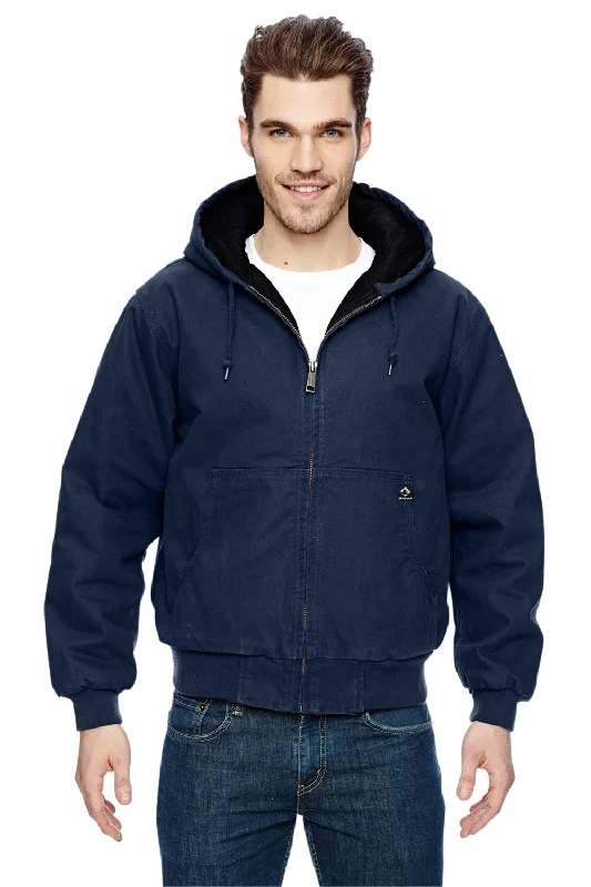 Men's organic fleece hoodie-Dri Duck Mens Cheyenne Full Zip Hooded Sweatshirt Hoodie w/ Pockets - Navy Blue