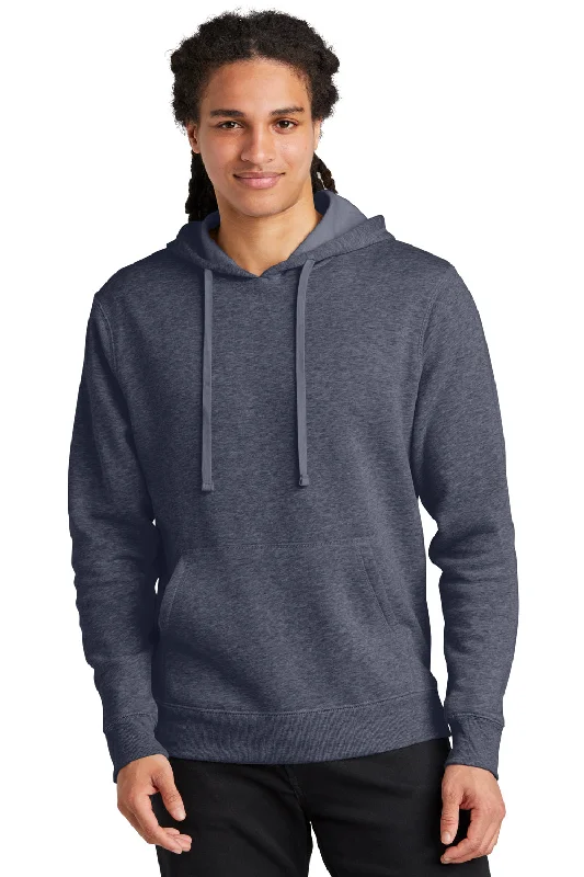 Men's adventure-ready hiking hoodie-District Mens V.I.T. Heavyweight Fleece Hooded Sweatshirt Hoodie w/ Pouch Pocket - Heather Navy Blue